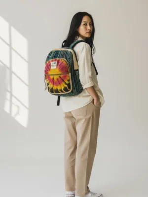 Rucksack, klein aus Hanffaser, Motiv "Blüte"