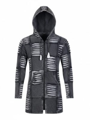 Lange Damen-Patchworkjacke aus Baumwolle